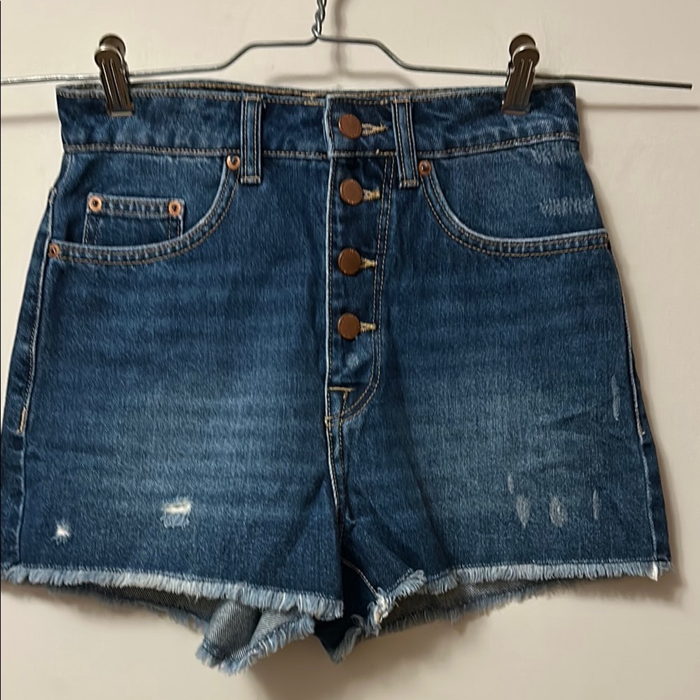 Roxy high waist denim cut off shorts button front slightly stressed size 26 NWT